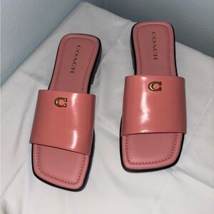 Coach Florance Sandals in Bubblegum Pink with Gold Embellishment